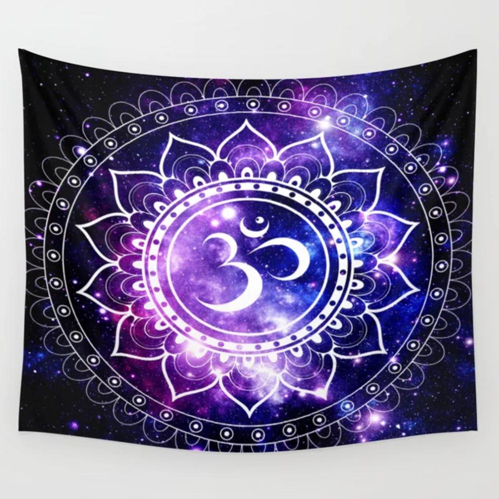 Om Mandala Purple Blue Space Tapestries Wall Hanging Wall Decor Bedspread Blanket Bedding Curtain Personalized Tapestry
