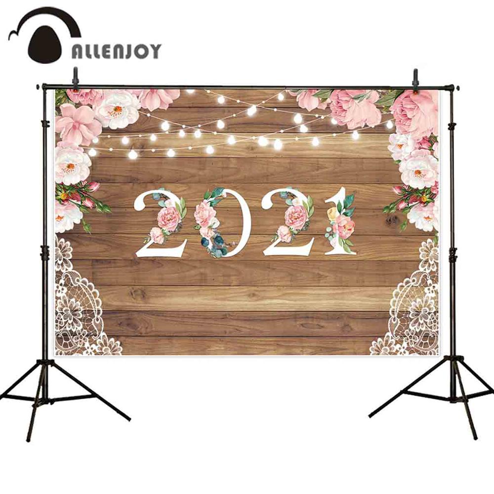 Allenjoy 2021 New Year Vinly Sequin Backdrops Firework Firecrackers Flower Wooden Floor Photobooth Party Festival Banners Decor