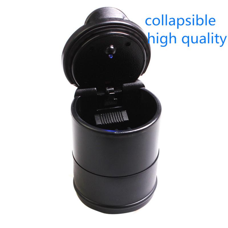 1pcs Auto Car Ashtray Cigar Ash Tray Holder With Foldable Cap Blue LED Light Smokeless Anti-slip Rubber