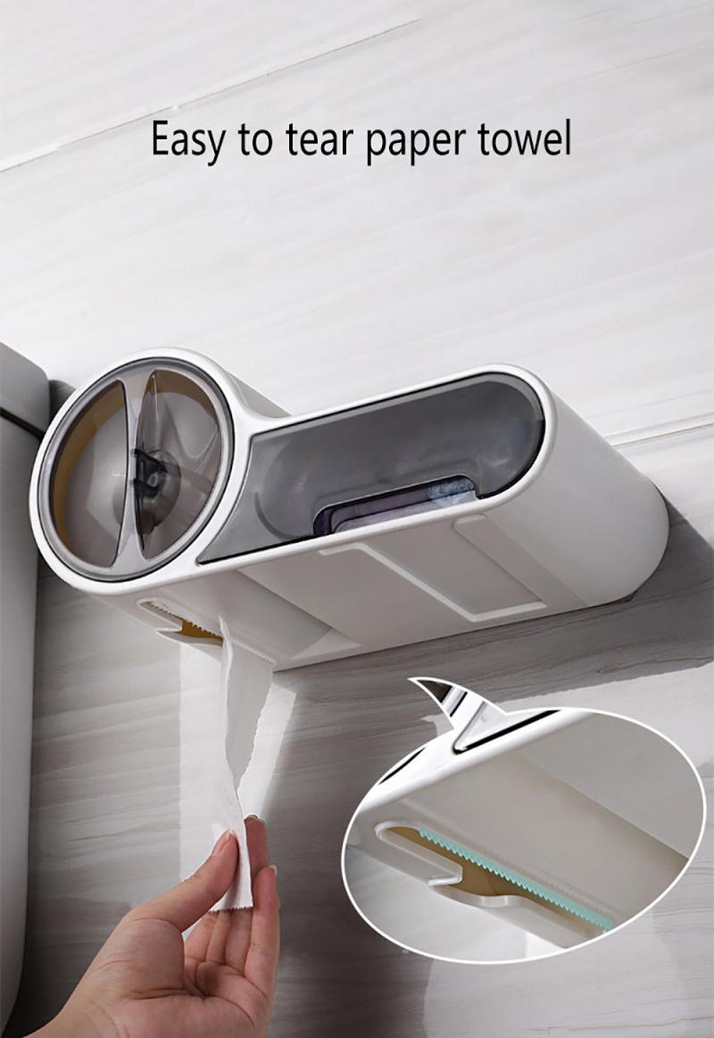 Plastic Toilet Dispenser Toilet Paper Holder Bathroom Paper Tissue Box Wall Mounted Roll Paper Storage Box Free Punching