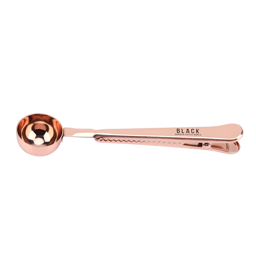 TOPINCN Rose Gold Stainless Steel Multifunction Ground Coffee Measuring Scoop Spoon with Bag Sealing Long Clip