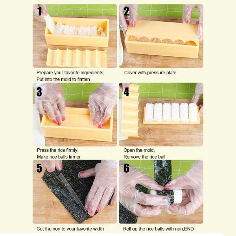 Sushi Tool Set DIY Roller Sushi Roll Mold Making Meat Vegetables Laver Rice Roll Sushi Mold Making Kitchen Accessories Kit Tools