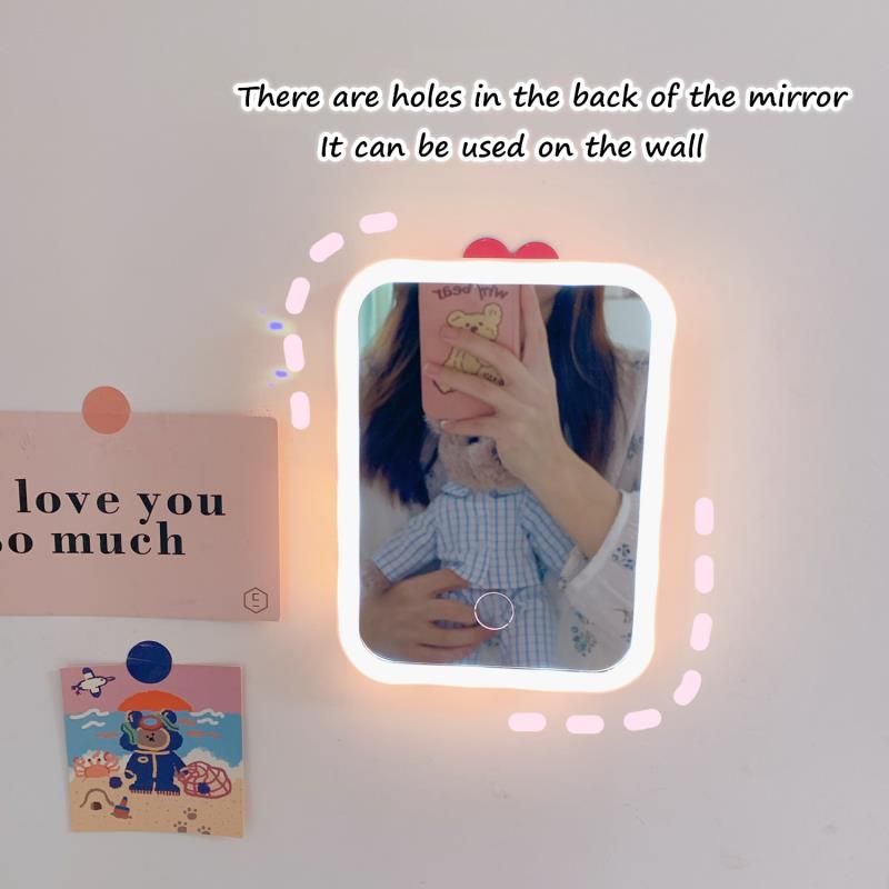 W&G Folding Portable LED Makeup Mirror Desktop Mirror With Led Light Big Dressing Mirrors Kawaii Touch To Change Color Mirrors