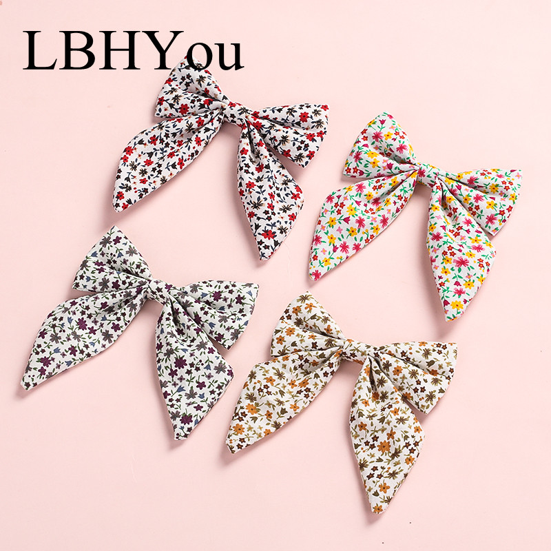 1pcs School Girls Cotton Fabric Bows Hair Clips Fashion Sailor Floral Prints Kids Hairpinks Hairgrips For Child