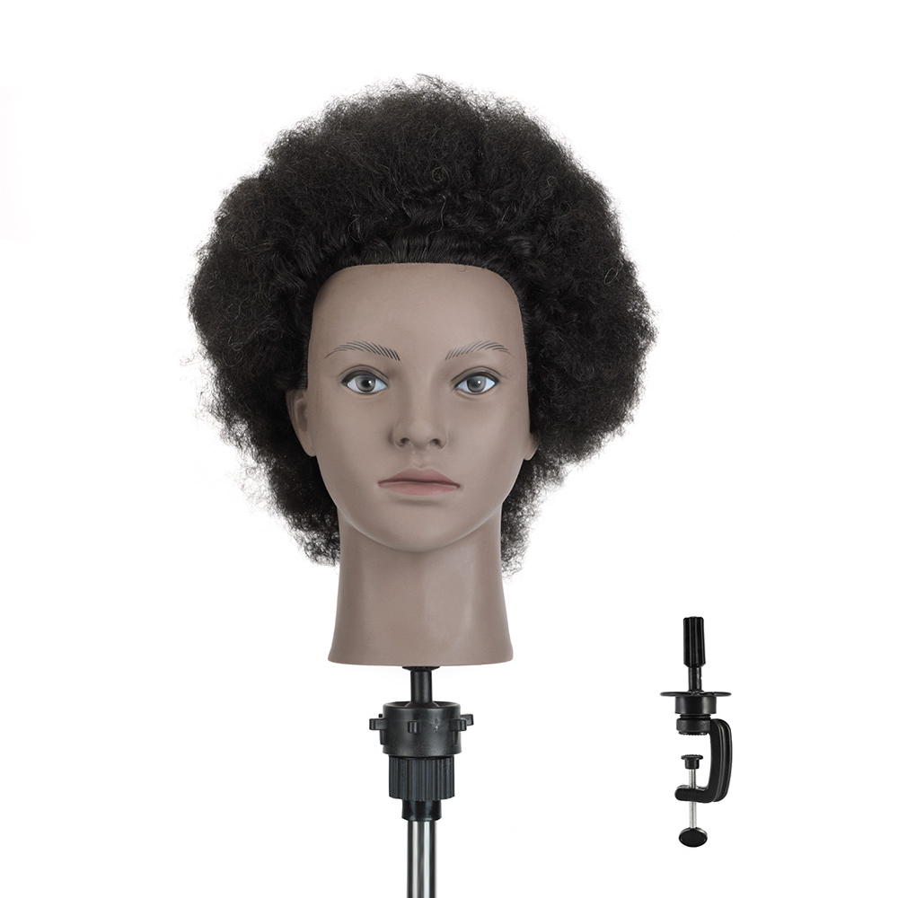 100% Real Human Hair Afro Training Head Hairdressing Practice Mannequin and Clamp Head Dolls for Hairdressers Maniquin Head