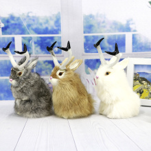 Cute Rabbits Plush Toys Fur Jackalope Lifelike Animal Easter Bunny Simulation Rabbit Toy Model Birthday Gift