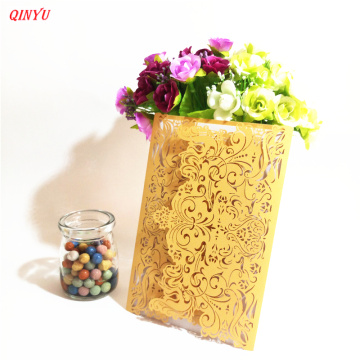 30Pcs yellow Laser Cut wedding Invitations Card with Pattern Blank Inner Page Delicate Carved Pattern Wedding Supplies 6Z