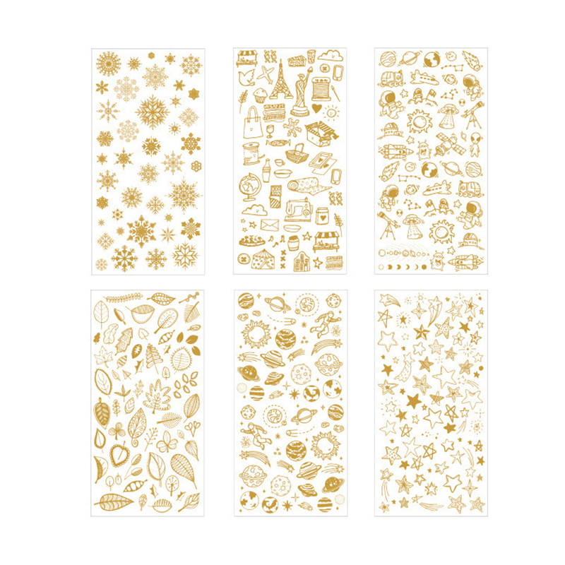 1 Sheet Golden Shiny Planets Stars DIY Decorative Stickers Album Notebook Decoration