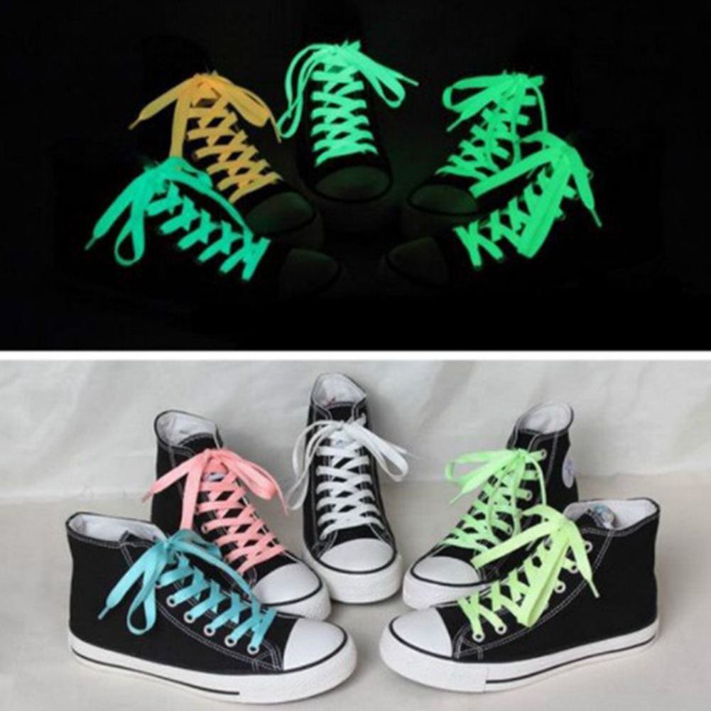 1 Pair New Sports Luminous Shoelaces Glow In The Dark Color Fluorescent Lace Flat Shoes Fashion Solid Color Shoelaces Pink White