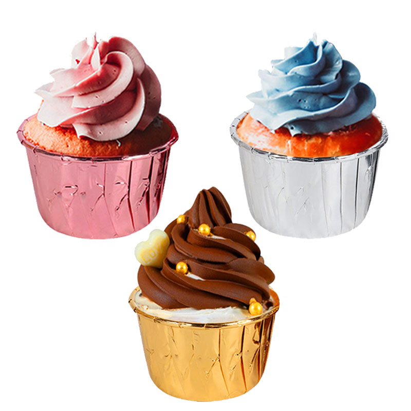 50pcs Aluminum Foil Muffin Cupcake Paper Cups Birthday Cake Decoration Baking Cup Case Tray Wedding Party Home Cake Mold tools