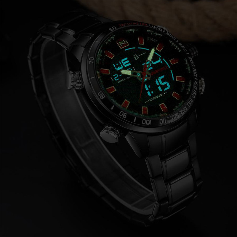 NAVIFORCE Top Brand Men Military Sport Watches Mens LED Analog Digital Watch Male Stainless Quartz Clock Relogio Masculino 9093