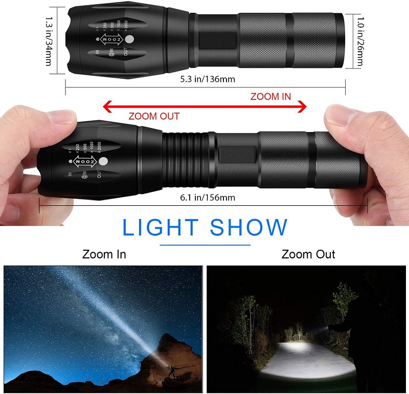 20000lm LED Flashlight High Lumen 5Modes Zoomable Water Resistant Tactical Flashlight torch for Outdoor Camping Hiking Emergency