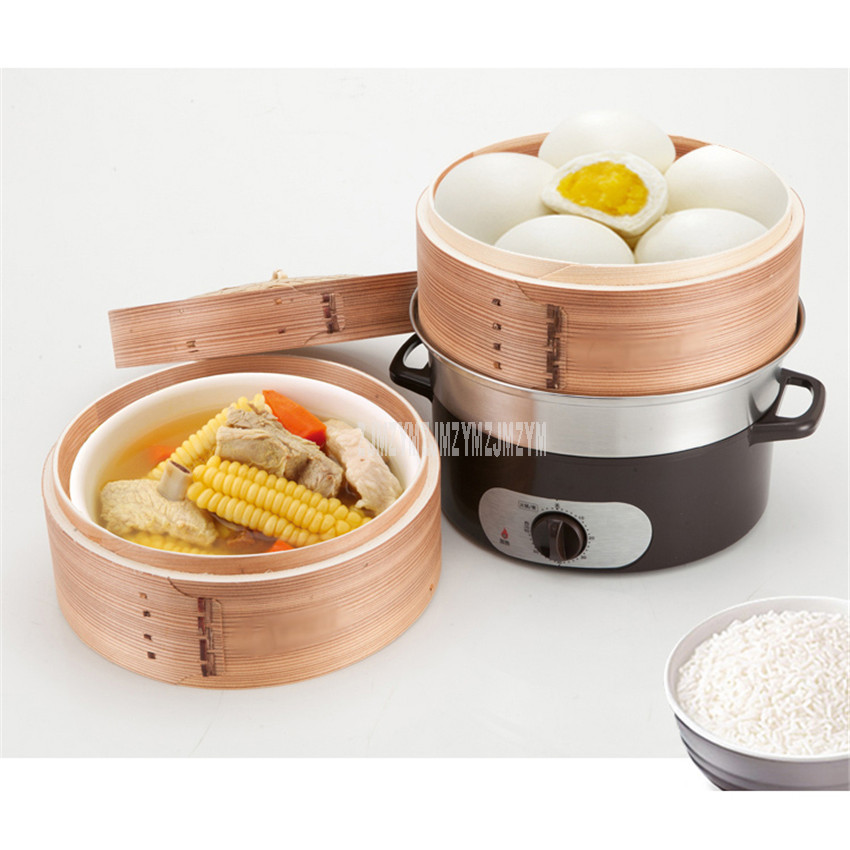1350W Whole bamboo Double Layer Electric Steamer Soup Food Steamer 60min Timing Multi-functional Household Cooking Appliances