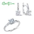SANTUZZA Jewelry Sets For Women White Cubic Zirconia Jewelry Set Ring Earrings Pure 925 Sterling Silver Fashion Jewelry Set