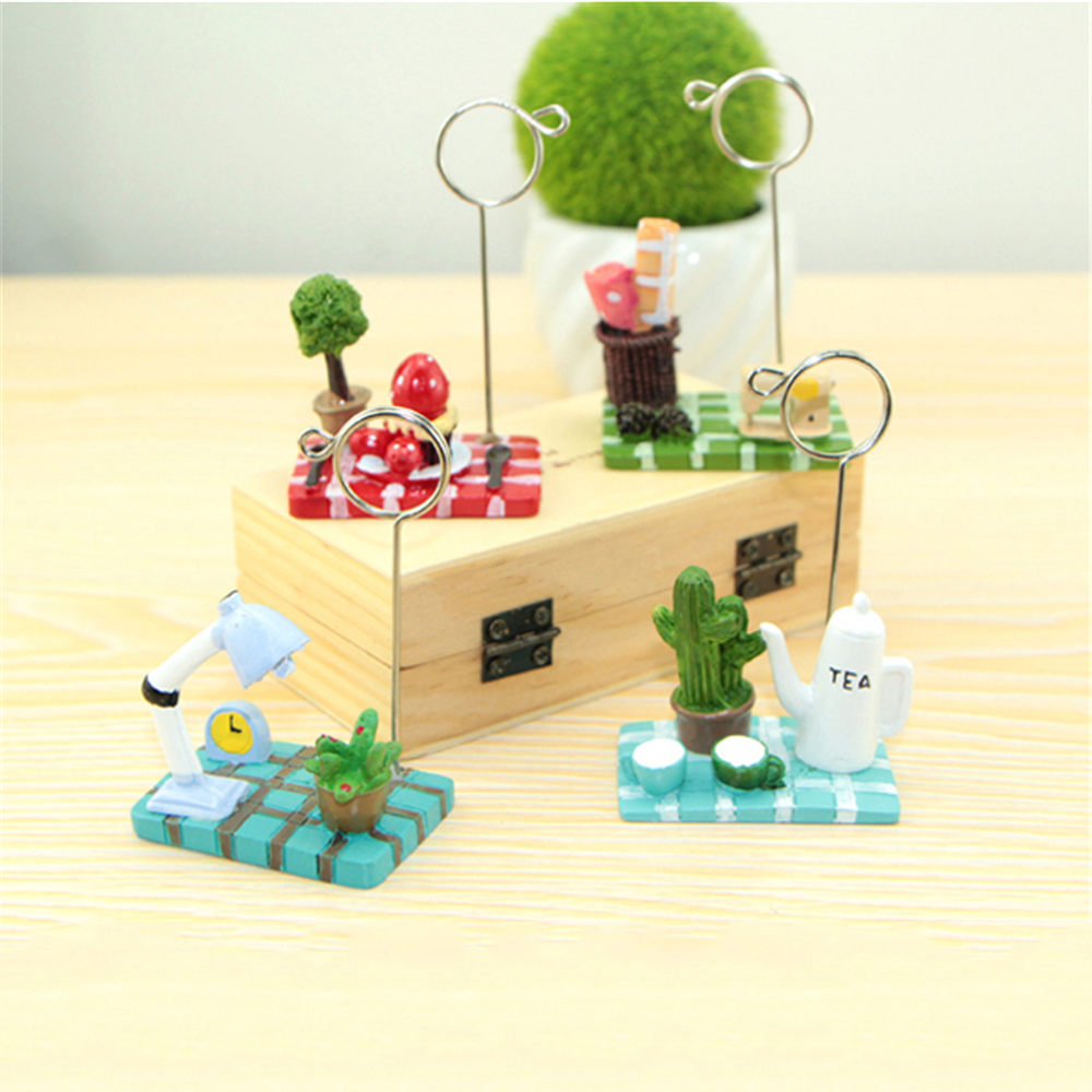 1pc Micro Landscape Card Holder Teapot Strawberry Tree Desktop Photo Memo Note Clip Kawaii Stationery Tickets Letter Holders