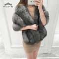 New Real Full Pelt Fox Fur Fur Coats Bridge Women Coat Fox Poncho Wedding Genuine Fur Cape Winter White Real Fox Fur Shawl