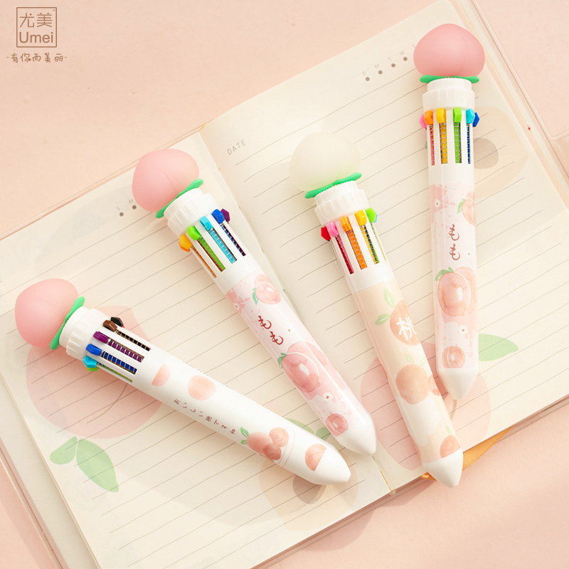 Cute Fresh Pink Peach 10 Colors Ballpoint Pen Kawaii School Office Writing Supplies Gift Stationery for Students Pens