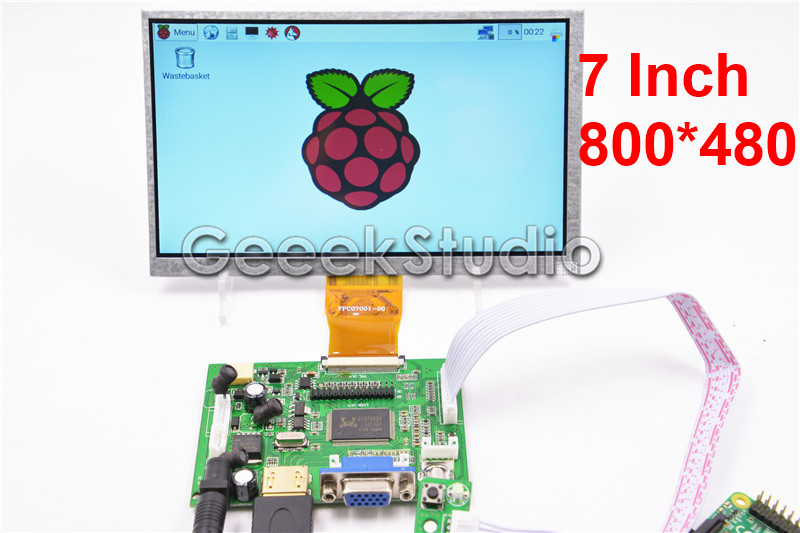 7 inch 800*480 LCD Monitor Display Screen with Driver Board HDMI VGA 2AV for Raspberry Pi 3 / 2 Model B