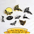 QIHE JEWELRY Gold Black Punk Ghost Skeleton Skull Bat pins Hard enamel pin Badges Brooches Halloween Spooky Dead Animal Jewelry