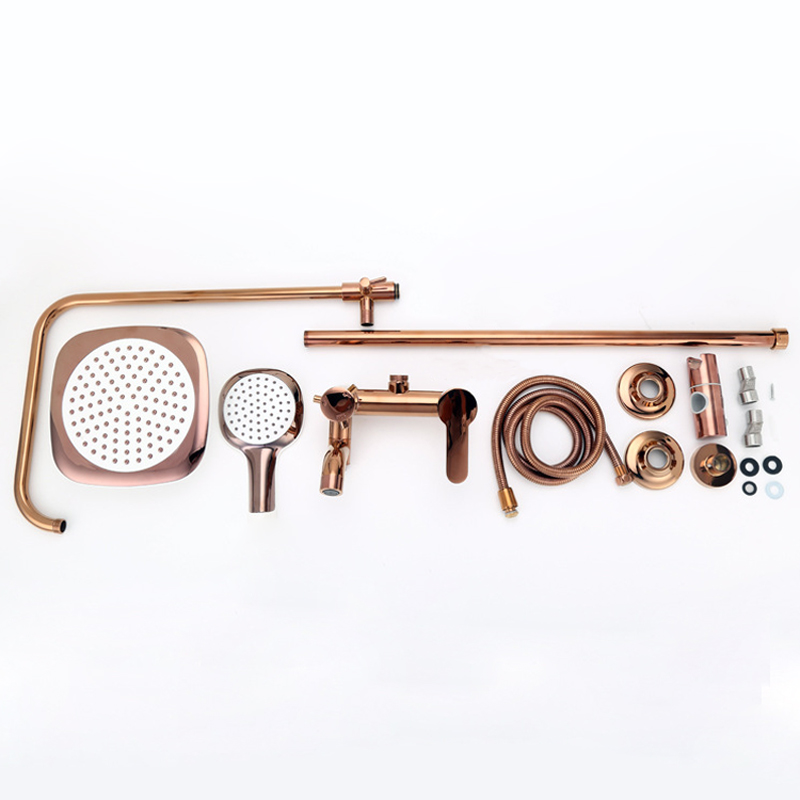 Modern Fashionable Brass Rose Golden Wall Mounted Shower Faucet Set Rose Gold Bathroom Shower Bath Mixer Tap ST342