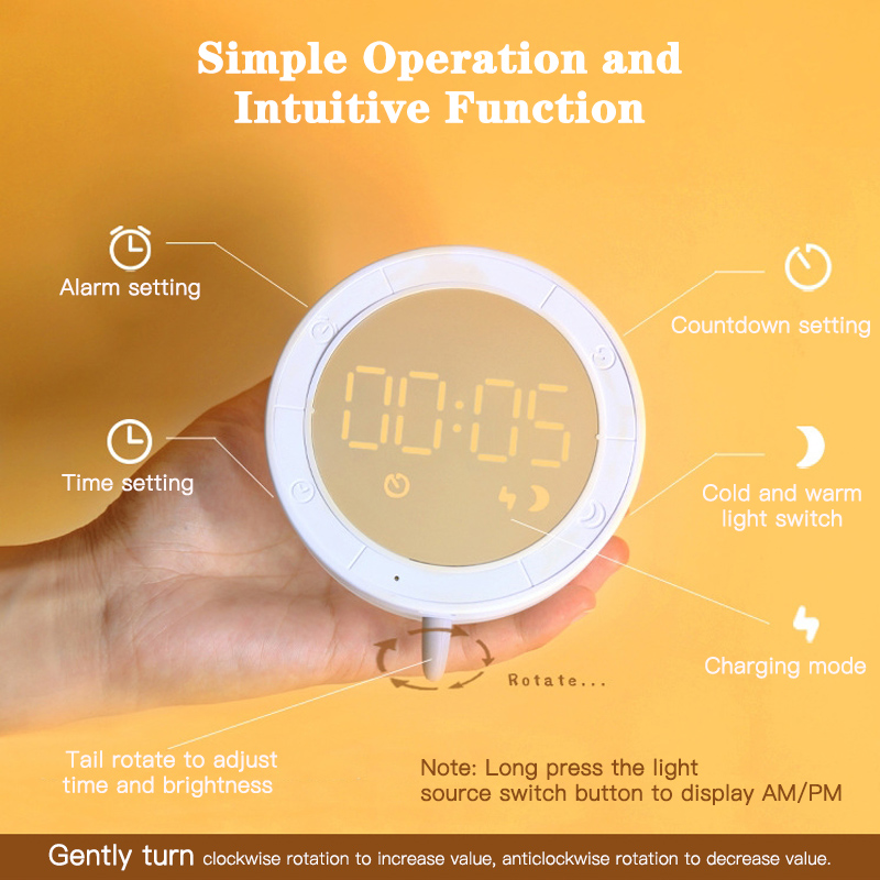 New LED Alarm Clock Cute Night Light Wake Up Light Alarm Timing Countdown Alarm Clock Smart Kids Night Light Home Decor