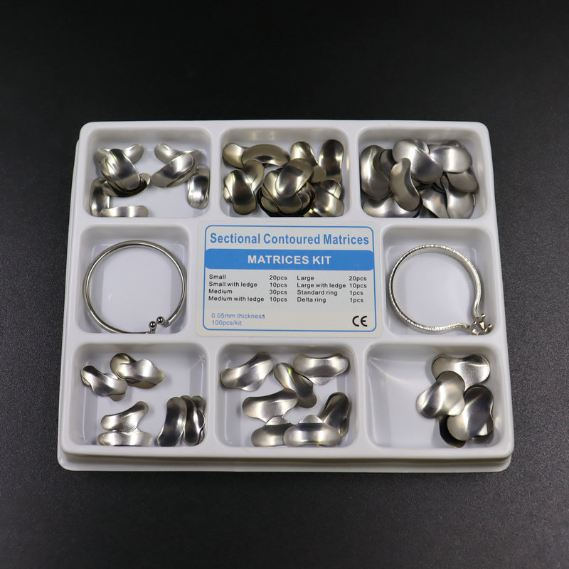 Dental 100Pcs Full Kit Dental Matrix Sectional Contoured Matrices +40 Pcs Silicone Add-On Wedges for Dentistry