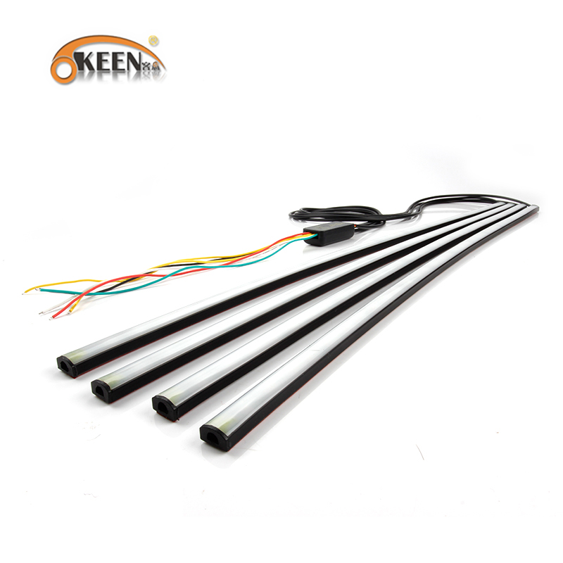 OKEEN 4p*60cm DRL under car light strip Grille Flashing Light Decorative lights with turn signal for truck automobiles jeep