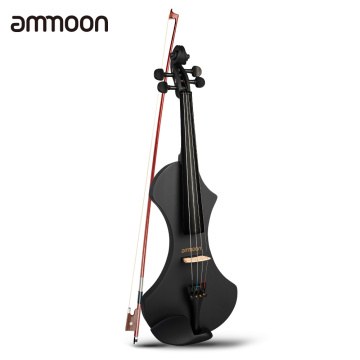 ammoon 4/4 Full Size Electric Violin Solid Wood with Brazilwood Bow Headphone Carrying Bag 6.35mm Audio Cable