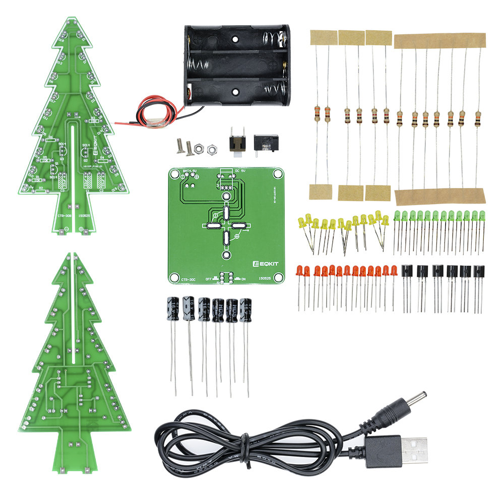 Three-Dimensional 3D Christmas Tree LED DIY Kit Red/Green/Yellow LED Flash Circuit Kit Electronic Fun Suite Holiday Decoration