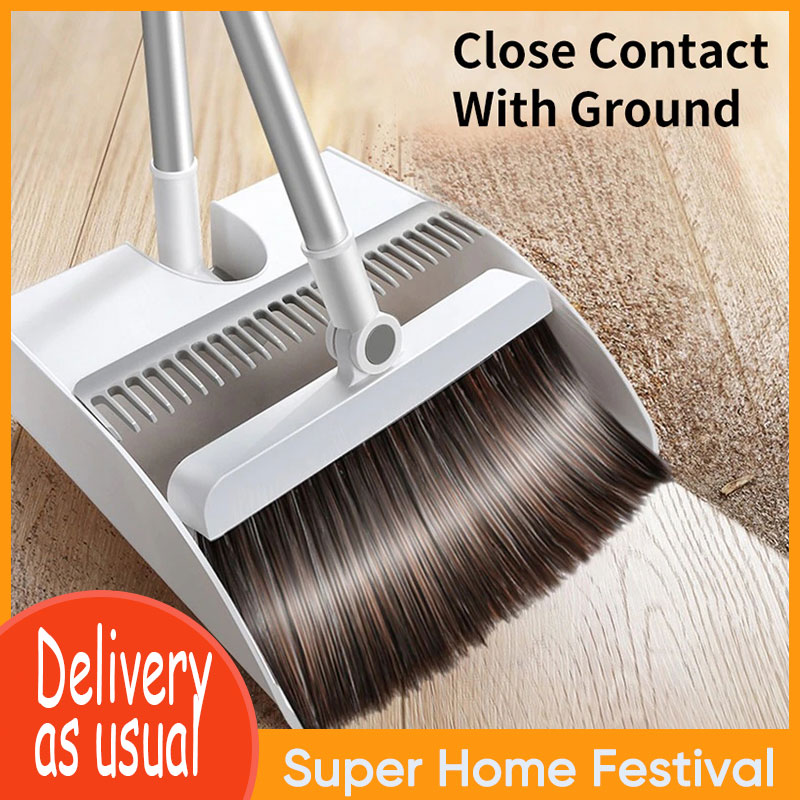 JOYBOS Windproof Broom & Dustpan Set Upright With Extendable Broomstick Cleaning Brush Long Comb Teeth JBS16