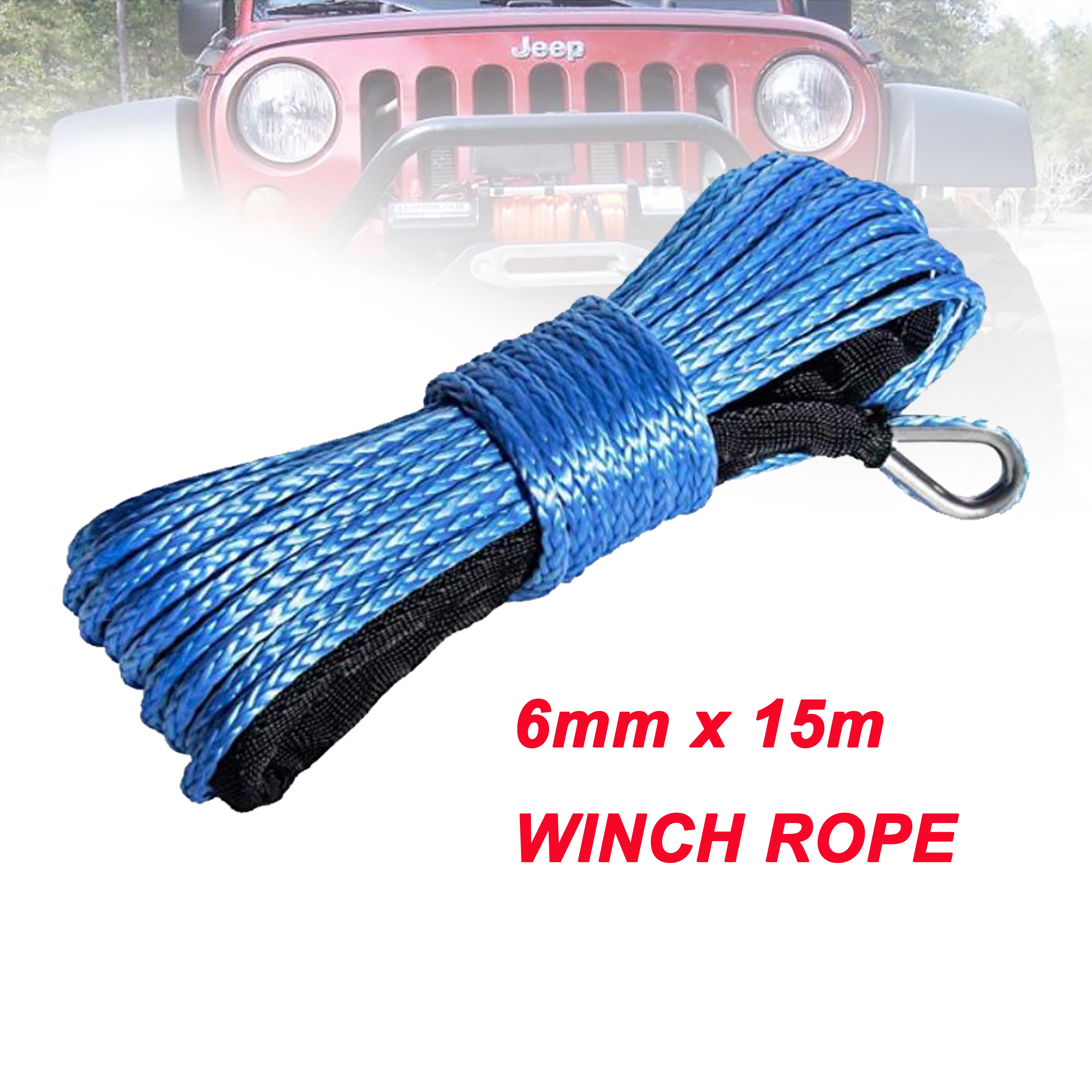 High quality 6mm x 15m plasma cable synthetic winch line uhmwpe rope with sheath car accessories