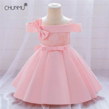 Baby Dress Lace Embroidery Baptism Gown Elegant One Shoulder Newborn Kids Girls Birthday Princess Infant Party Clothes