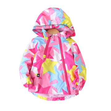 Fashion Waterproof Child Coat Warm Fleece Hooded Baby Girls Jackets Pentagram Print Children Outerwear Kids Outfits For 90-150cm