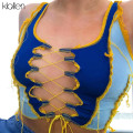 KLALIEN fashion sexy hollow out bandage Drawstring patchwork tank top women summer high street casual crop top skinny tank top