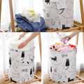 50x40cm Laundry Hamper Waterproof Cotton Woven Handbag Laundry Basket Washing Bag Baby Toy Storage Bin Bag (6 Styles)