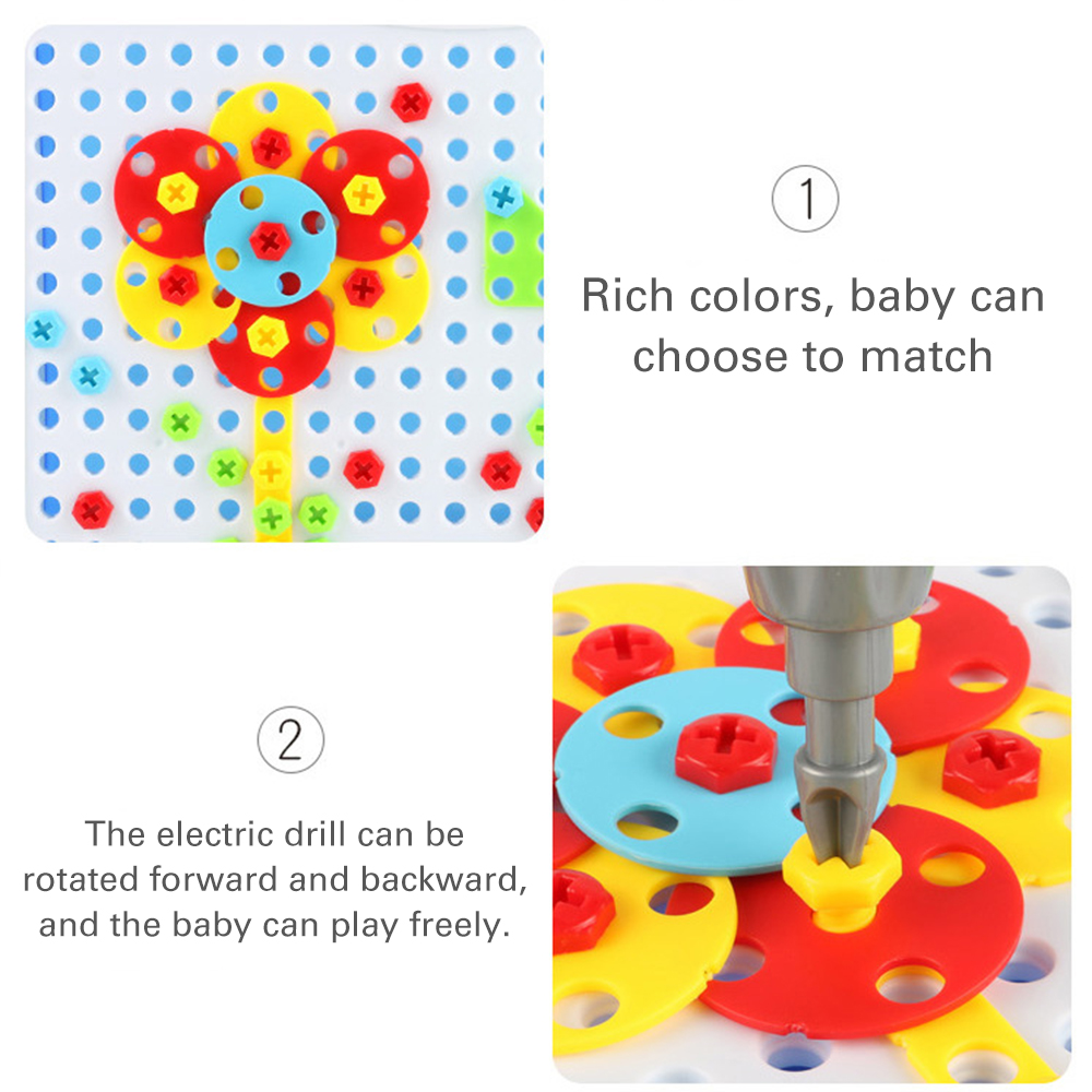 Kids Drill Puzzle Toys Creative Educational Toy Electric Drill Screws Puzzle Assembled Mosaic Design Boy Pretend Building Toys