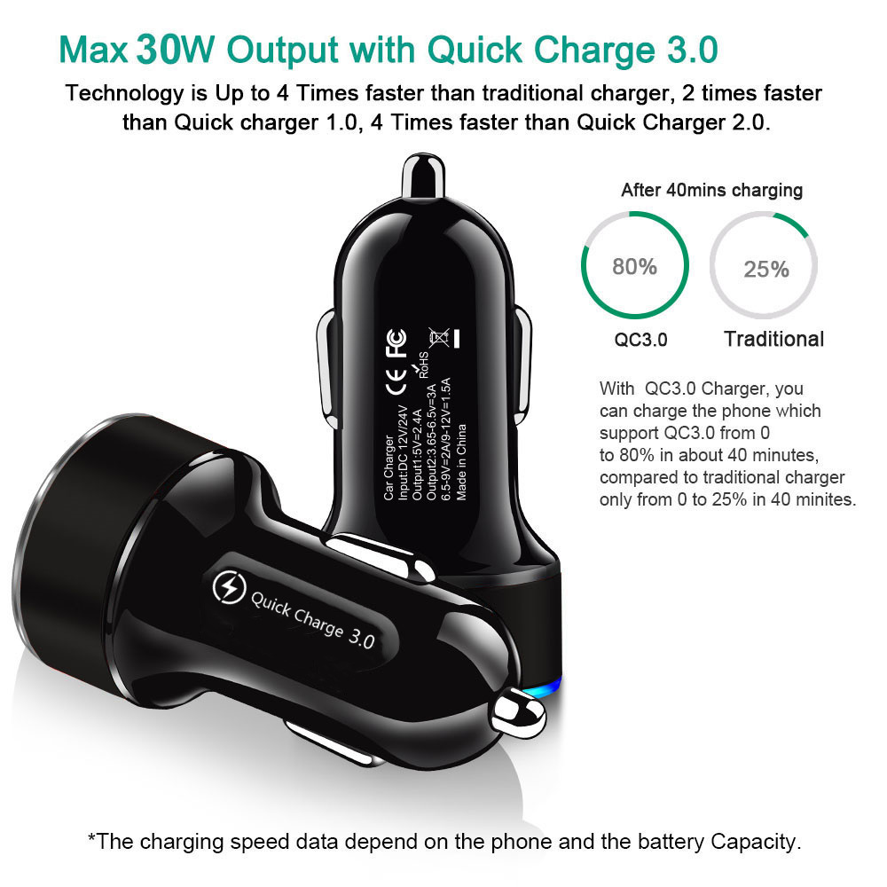 Dual USB Car Charger for iPhone 11 XR Max Xiaomi Samsung Quick Charge 3.0 Fast Charging Car-Charger Phone Charger Adapter in car