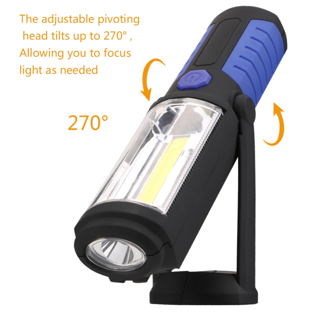 Portable USB Rechargeable COB Night Light Flashlight LED Torch Lantern Work Light Camping Lamp with Built-in Battery Magnet Hook