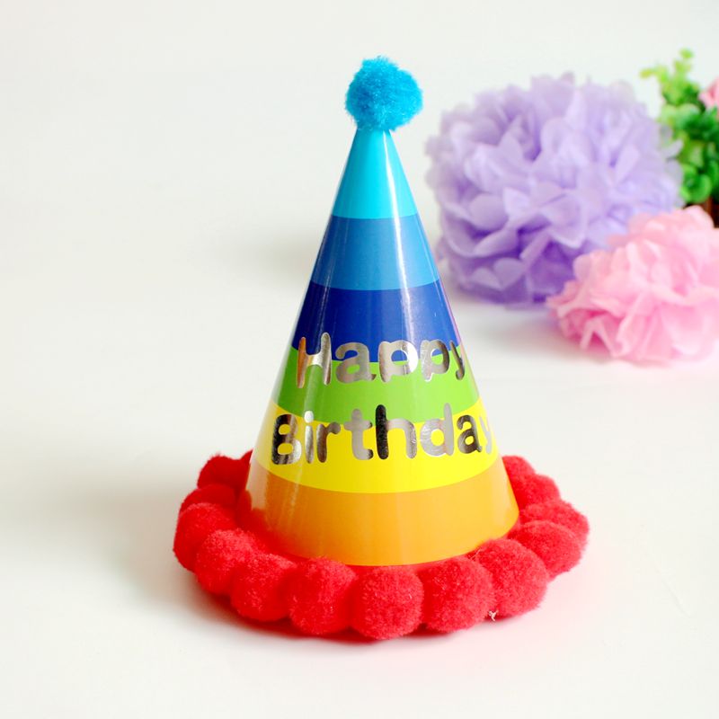 1pc Baby Kid Rainbow Birthday Party Hat Colorful Birthday Hats Cute Paper Ball Party Celebration Hats Festive Kid Party Decor