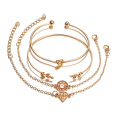 Tocona 4pcs/Set Fashion Bohemia Leaf Knot Hand Cuff Link Chain Charm Bracelet Bangle for Women Gold Bracelets Femme Jewelry 6115