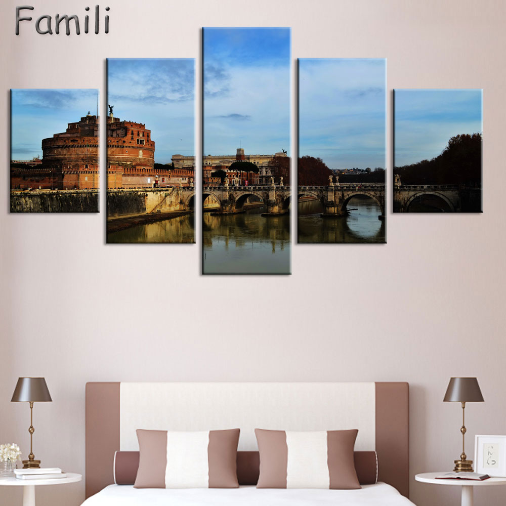 5Panel Lake And Dolomites Nature Landscapes in Italy canvas fabric Poster wall art Room Decor Home Decoration,quadro decorativo