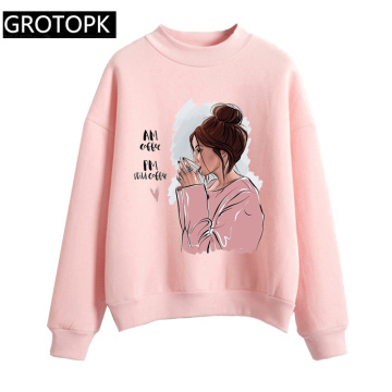 I Love Coffee Women Hoodie Sweatshirt Kawaii Girl Casual O-Neck Loose Hoodie Autumn Long Sleeve Hoodies Sweatshirts Sweat Femme