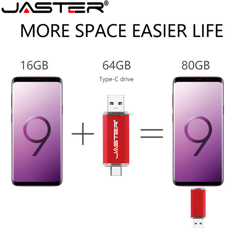 JASTER OTG USB Flash Drive 64GB Pen Drive 2 in 1 Type C & USB Stick 3.0 Flash Drive 16GB 32GB 8GB Pink Blue Golden Pendrive