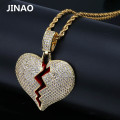 Iced Out Red Heart Necklace & Pendant With 4mm Tennis Chain Gold Silver Color Cubic Zircon Men's Women Hip hop Jewelry For Gifts