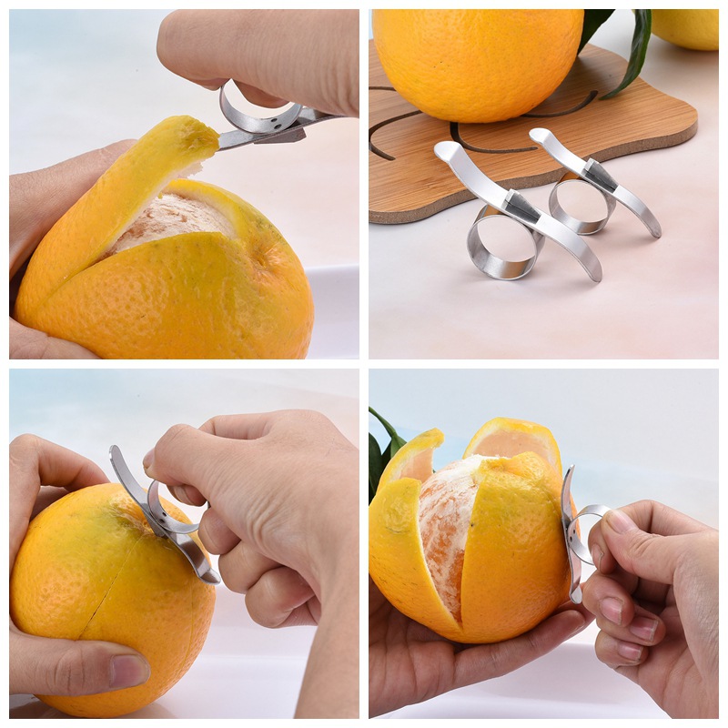 2pcs Stainless Steel Oranges Lemon Peeler Grapefruit Citrus Fruit Peel Remover Props For Kitchen Gadget Pack