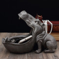 Resin Hippo Figurine Home Desktop Table Decoration Sundries Container Key Keychain Storage Ornament Gift