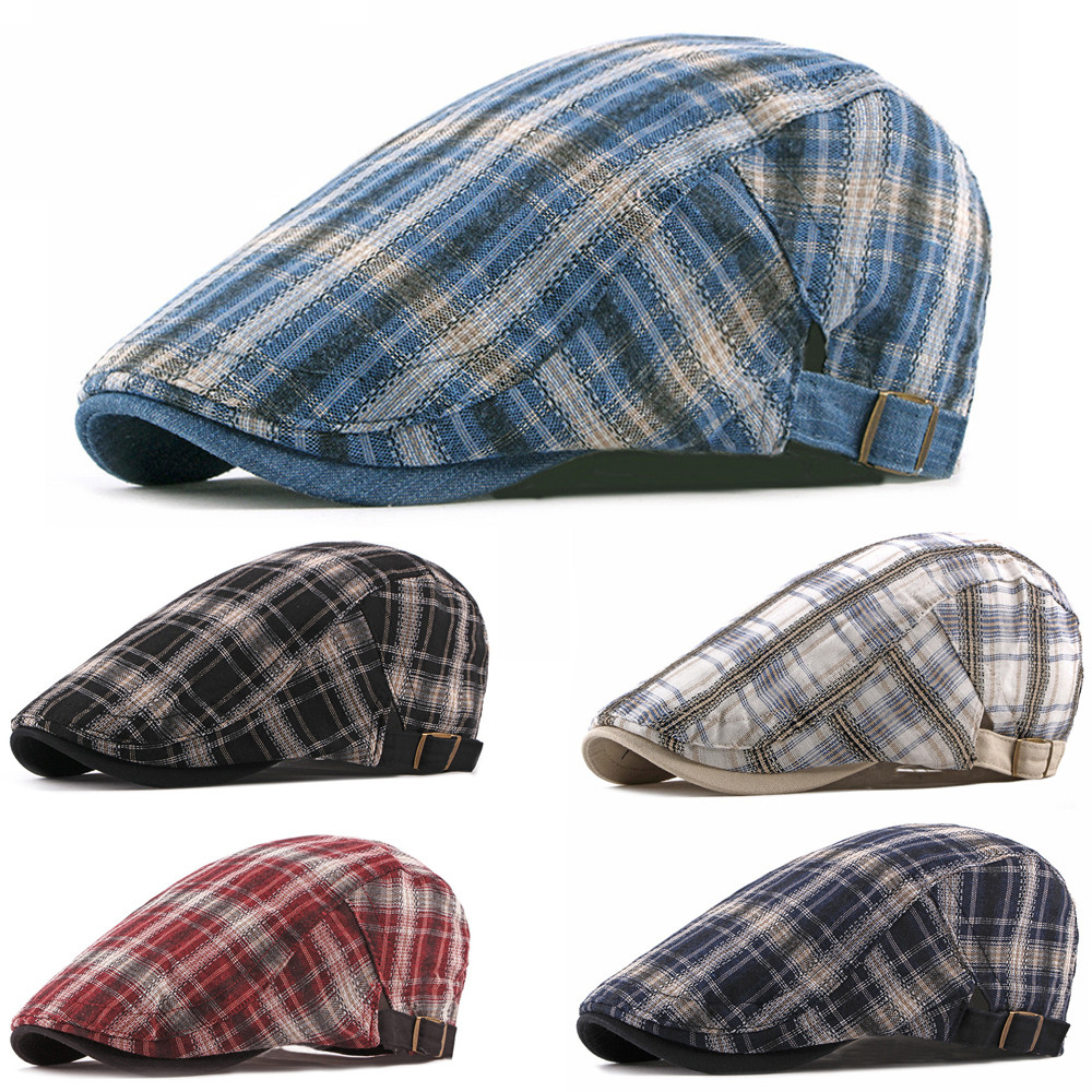 Men's Plaid Berets Hat Golf Driving Sun Flat Cotton Gatsby hat for Women Ivy Hat Golf Driving Summer Sun Flat Cabbie Newsboy