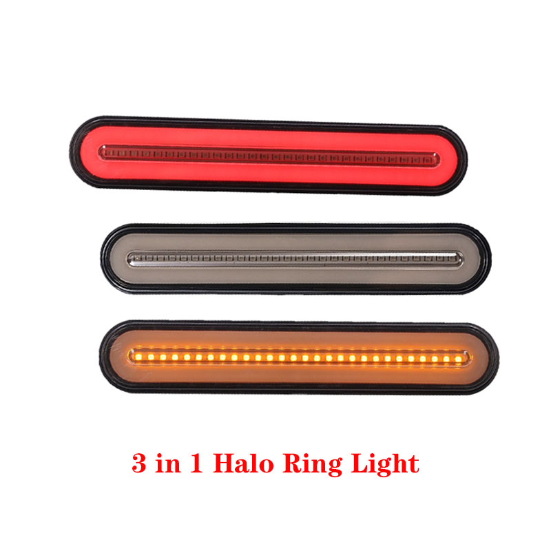 2x Waterproof LED Trailer Truck Brake Light 3 in1 Neon Halo Ring Tail Brake Stop Turn Light Sequential Flowing Signal Light Lamp