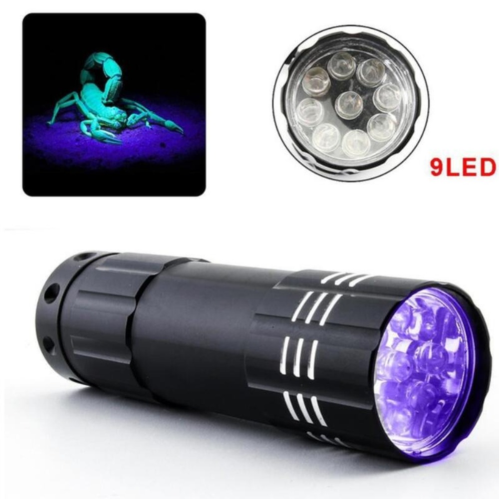 Ultraviolet 9 LED Flashlight Purple Light UV Torch Lamp AAA Battery Mini Portable Waterproof Money Detector Torch Lantern