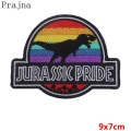 Prajna Jurassic Park Patches For Clothing Stripe Dinosaur Embroidered Patches Sewing For Jackets Cartoon Badge for Clothes